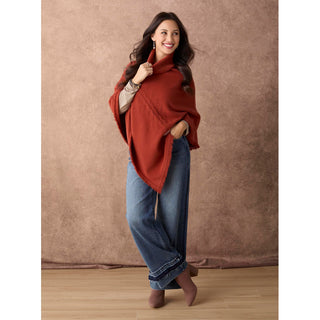 Heavenly-Luxe Cable Knit Turtleneck Poncho - Beige Heather
