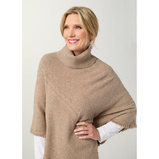 Heavenly-Luxe Cable Knit Turtleneck Poncho - Beige Heather
