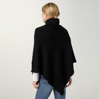 Heavenly-Luxe Cable Knit Turtleneck Poncho - Black