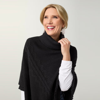 Heavenly-Luxe Cable Knit Turtleneck Poncho - Black