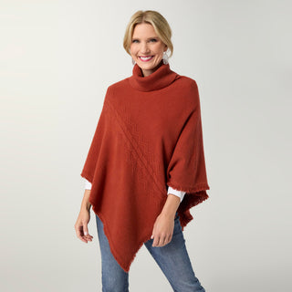 Heavenly-Luxe Cable Knit Turtleneck Poncho - Spice