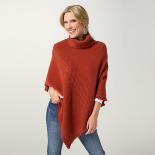 Heavenly-Luxe Cable Knit Turtleneck Poncho - Spice