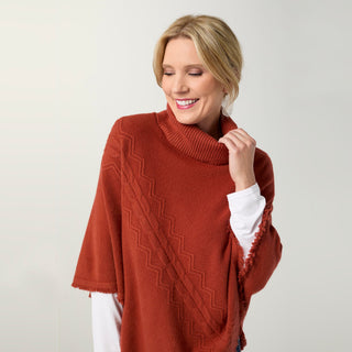 Heavenly-Luxe Cable Knit Turtleneck Poncho - Spice