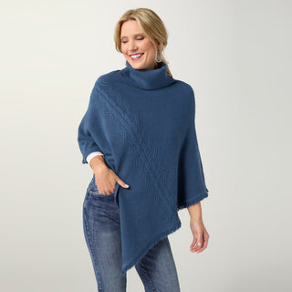 Heavenly-Luxe Cable Knit Turtleneck Poncho - Stellar Blue