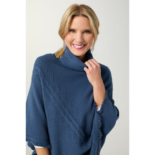 Heavenly-Luxe Cable Knit Turtleneck Poncho - Stellar Blue