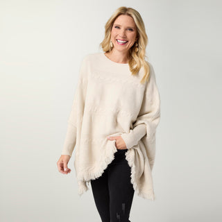 Heavenly-Luxe Cable Knit Boatneck Poncho - Oatmeal