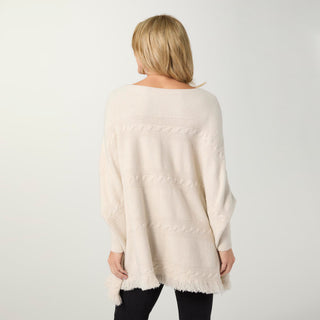 Heavenly-Luxe Cable Knit Boatneck Poncho - Oatmeal