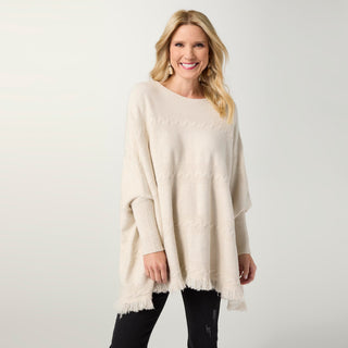 Heavenly-Luxe Cable Knit Boatneck Poncho - Oatmeal