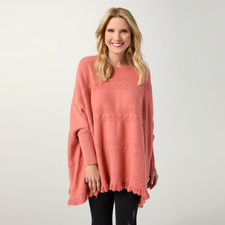 Heavenly-Luxe Cable Knit Boatneck Poncho - Autumn Orange