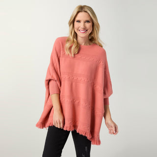 Heavenly-Luxe Cable Knit Boatneck Poncho - Autumn Orange