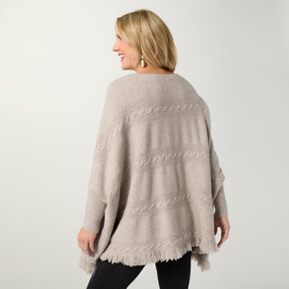 Heavenly-Luxe Cable Knit Boatneck Poncho - Sand Heather