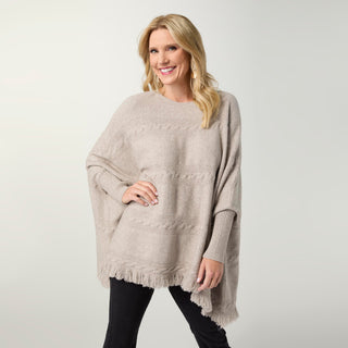 Heavenly-Luxe Cable Knit Boatneck Poncho - Sand Heather
