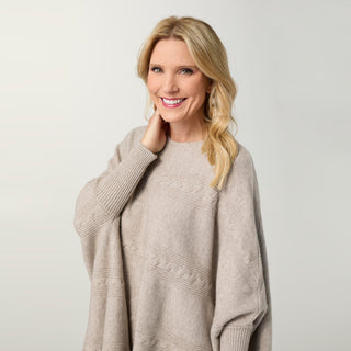 Heavenly-Luxe Cable Knit Boatneck Poncho - Sand Heather