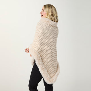 Modena Poncho with Faux Fur Trim - Oatmeal
