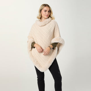Modena Poncho with Faux Fur Trim - Oatmeal