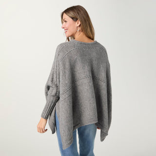 Caspia Poncho with Cable Knit Design - Mid Heather Grey
