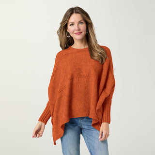 Caspia Poncho with Cable Knit Design - Spice