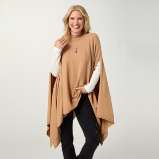 Catria Lightweight Mock Neck Poncho - Camel