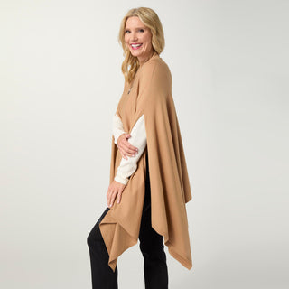 Catria Lightweight Mock Neck Poncho - Camel