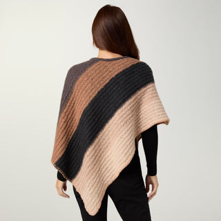 Arden Supersoft Stripe Poncho - Mocha/Black/Cream