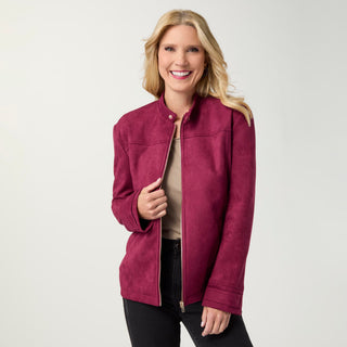 Pavia Lightweight Faux Suede Jacket - Rich Wine