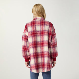 Cass Zip Front Plaid Jacket with Snaps - Rumba Red/Cream