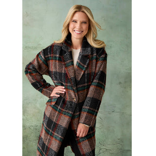 Kiley Plaid Single Button Coat - Black/Autumn Orange/Green