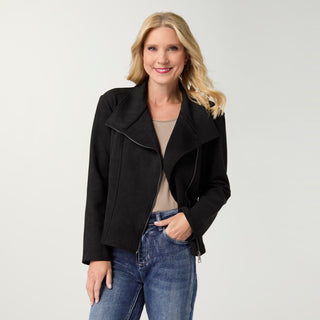 Alland Faux Suede Moto Jacket - Black