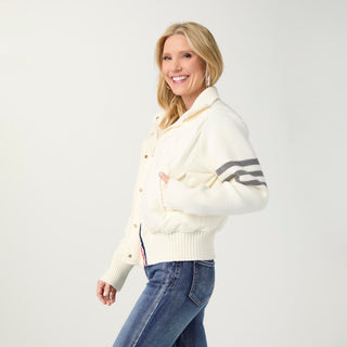 Bavaria Down Puffer Jacket with Sweater Sleeve - Winter White