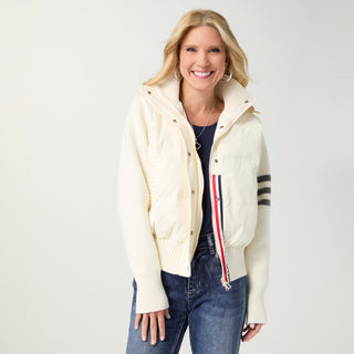 Bavaria Down Puffer Jacket with Sweater Sleeve - Winter White