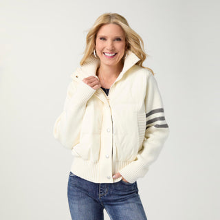 Bavaria Down Puffer Jacket with Sweater Sleeve - Winter White