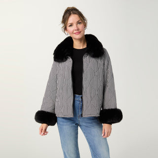 Bex Quilted Jacket with Faux Fur Trim - Black/White