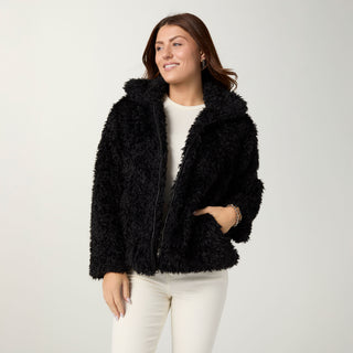 Caldonia Curly Faux Lamb Jacket - Black
