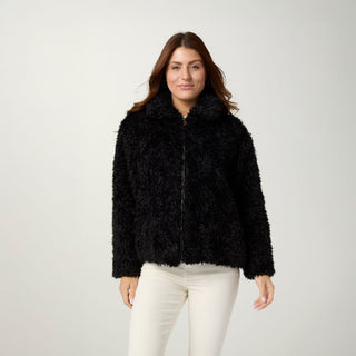 Caldonia Curly Faux Lamb Jacket - Black