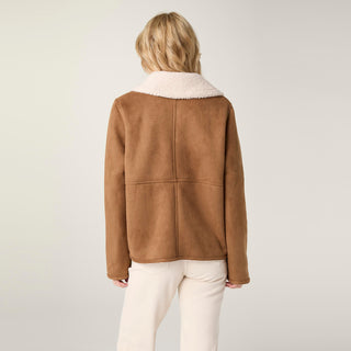 Maverick Faux Suede Jacket with Sherpa Trim - Camel