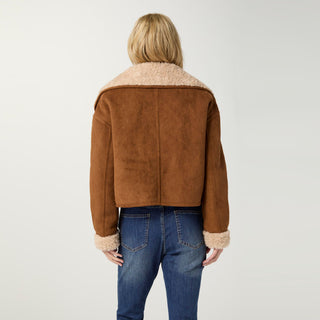 Harbor Reversible Curly Faux Lamb and Suede Jacket - Camel