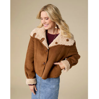 Harbor Reversible Curly Faux Lamb and Suede Jacket - Camel
