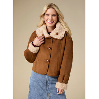 Harbor Reversible Curly Faux Lamb and Suede Jacket - Camel