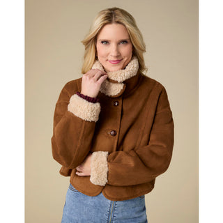 Harbor Reversible Curly Faux Lamb and Suede Jacket - Camel