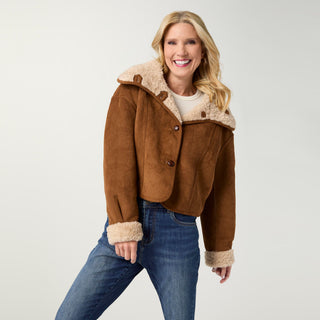 Harbor Reversible Curly Faux Lamb and Suede Jacket - Camel