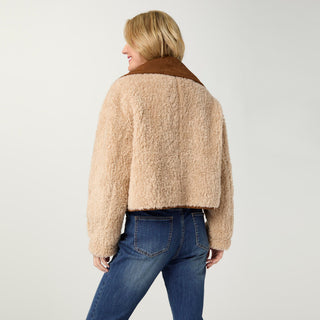 Harbor Reversible Curly Faux Lamb and Suede Jacket - Camel