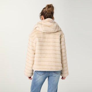 Karina Faux Fur Hooded Jacket - Doeskin/Taupe