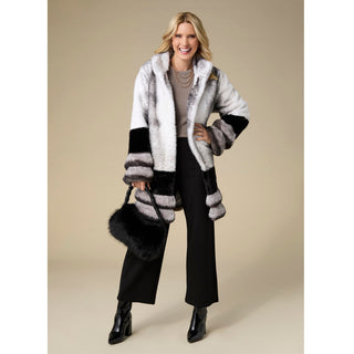 Fantasia Faux Fur Speckled Coat - White/Black