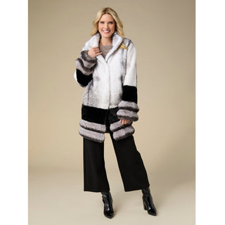 Fantasia Faux Fur Speckled Coat - White/Black