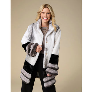 Fantasia Faux Fur Speckled Coat - White/Black