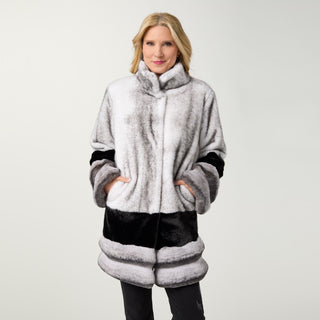 Fantasia Faux Fur Speckled Coat - White/Black