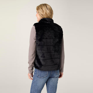 Charlaine Faux Fur Vest with Pockets - Black