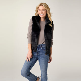 Charlaine Faux Fur Vest with Pockets - Black