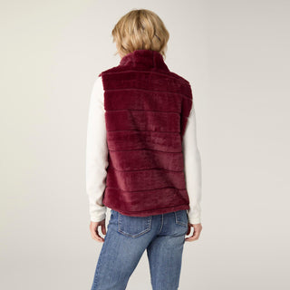 Charlaine Faux Fur Vest with Pockets - Rich Wine