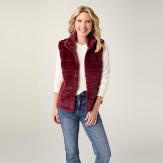 Charlaine Faux Fur Vest with Pockets - Rich Wine